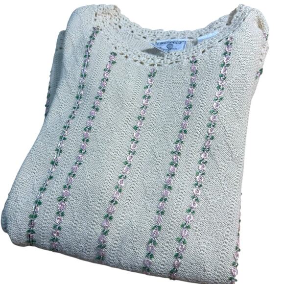 VTG Lecomte Sweater Short Sleeve Handknit Oversize Cozy Size Medium Granny Rose - Picture 2 of 5